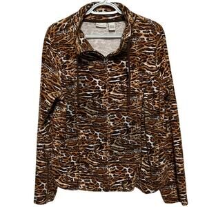 Kim Rogers Women's‎ Brown Animal Print Zip Up Side Pocket Jacket Size L